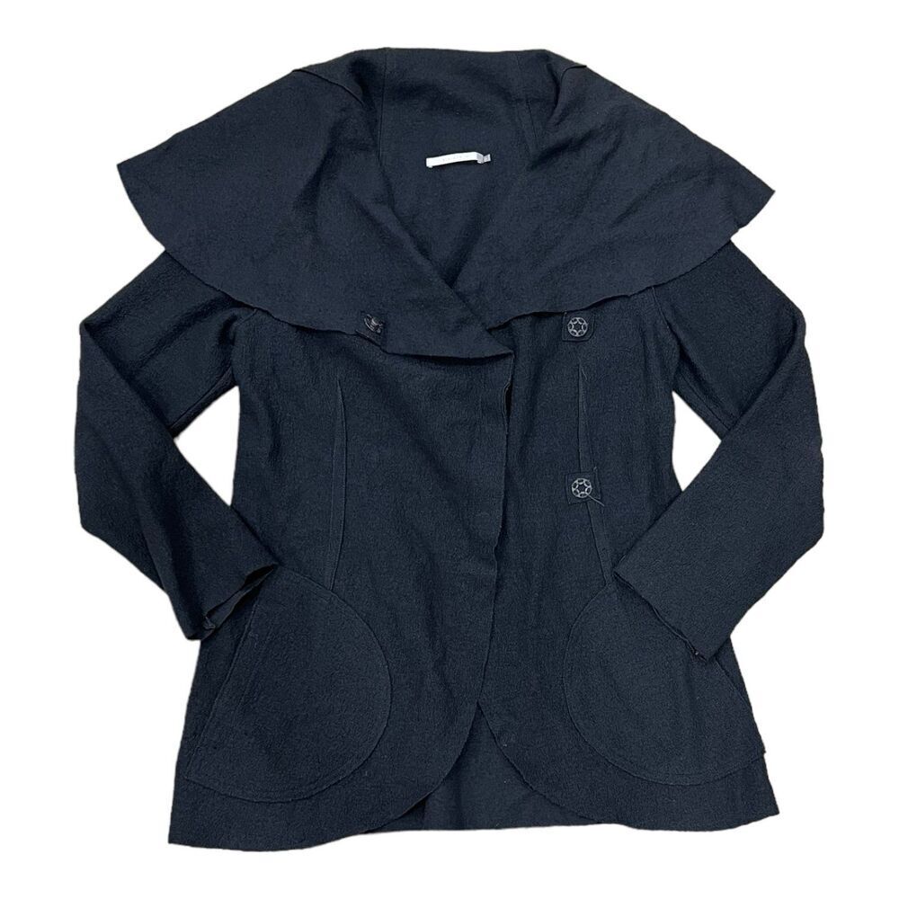 Elaine Kim Gray Shawl Collar Merino Wool Cardigan Jacket 4